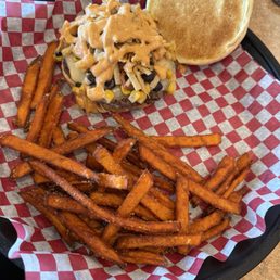 Southwest Burger with Sweet Potato fries Southwest Burger with Sweet Potato fries
