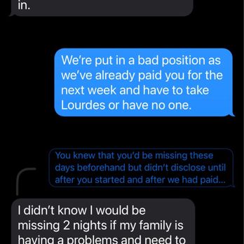 Doting Doulas - Claiming her "family situation" would cause her to miss several days the next week. No apologies. - Doulas Near Me