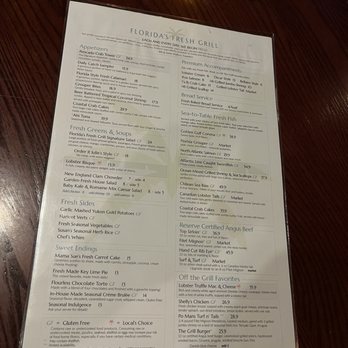Florida's Fresh Grill - Menu front (food) - Seafood Near Me - Cocoa Beach, Florida Florida's Fresh Grill - Menu front (food) - Seafood Near Me - Cocoa Beach, Florida