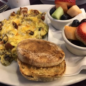 Stacks - 2/02/17- Hot Link Scramble, English muffin and fruit. - Breakfast & Brunch Near Me - Campbell, California Stacks - 2/02/17- Hot Link Scramble, English muffin and fruit. - Breakfast & Brunch Near Me - Campbell, California