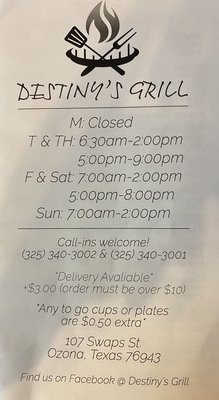 Menu photo 6 Destiny’s Grill Ozona, TX