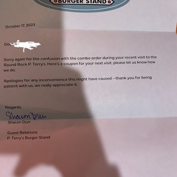 P. Terry's Burger Stand - a letter from the customer - Burgers Near Me - Austin, Texas P. Terry's Burger Stand - a letter from the customer - Burgers Near Me - Austin, Texas