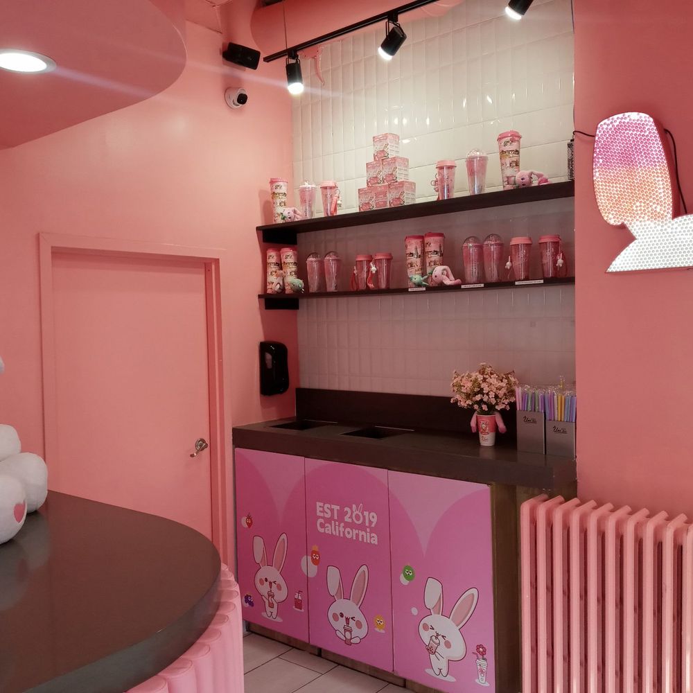 Ume Tea - a pink room with a white bunny - Bubble Tea Near Me - Evanston, Illinois Ume Tea - a pink room with a white bunny - Bubble Tea Near Me - Evanston, Illinois
