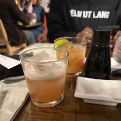 Jinsei - Siren's Call (glass with foam) & Spicy Strawberry Margarita