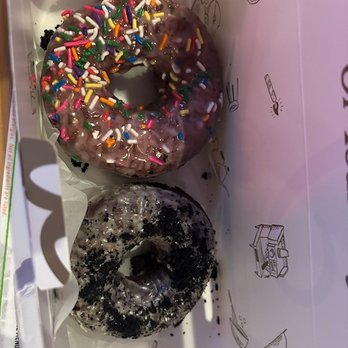 Sidecar Doughnuts & Coffee - Cookies and cream donut and the celebration donut - Donuts Near Me - Costa Mesa, California Sidecar Doughnuts & Coffee - Cookies and cream donut and the celebration donut - Donuts Near Me - Costa Mesa, California