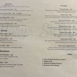 Dinner menu Dinner menu
