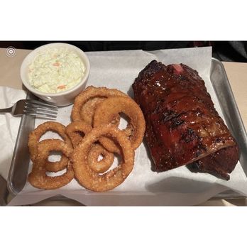 Smoke BBQ Grill - Baby Back Rib Dinner, onion rings & coleslaw! - Barbeque Near Me - Painesville, Ohio