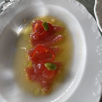Casadonna - very nice tuna crudo in a watermelon citrus - Italian Near Me - Miami, Florida
