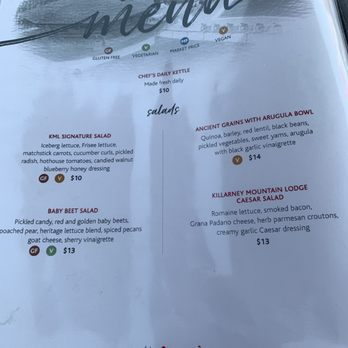 Killarney Mountain Lodge - Menu at the main restaurant - Hotels Near Me - Killarney, Ontario