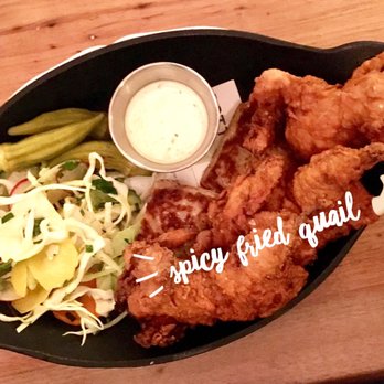 Billy Can Can - Hot Fried quail, slaw and pickle biscuit! Excellent - spicy, but very manageable. - Steakhouses Near Me - Dallas, Texas Billy Can Can - Hot Fried quail, slaw and pickle biscuit! Excellent - spicy, but very manageable. - Steakhouses Near Me - Dallas, Texas