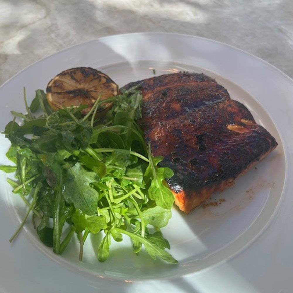 RH Rooftop Restaurant at RH Raleigh - Salmon - served with small bunch of arugula on the plate. FIshy and did not finish - Breakfast & Brunch Near Me - Raleigh, North Carolina RH Rooftop Restaurant at RH Raleigh - Salmon - served with small bunch of arugula on the plate. FIshy and did not finish - Breakfast & Brunch Near Me - Raleigh, North Carolina