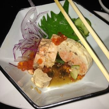 Ginza Sushi - Monkfish liver w/ pickled cucumber, red onion, and Ikura in a ponzu. Delicious. - Sushi Bars Near Me - Tucson, Arizona