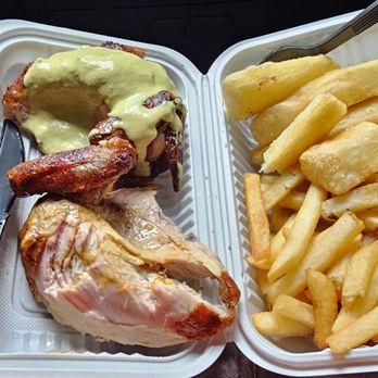 Chirp - Half a chicken with fries and yuca fries. - Peruvian Near Me - New York, New York