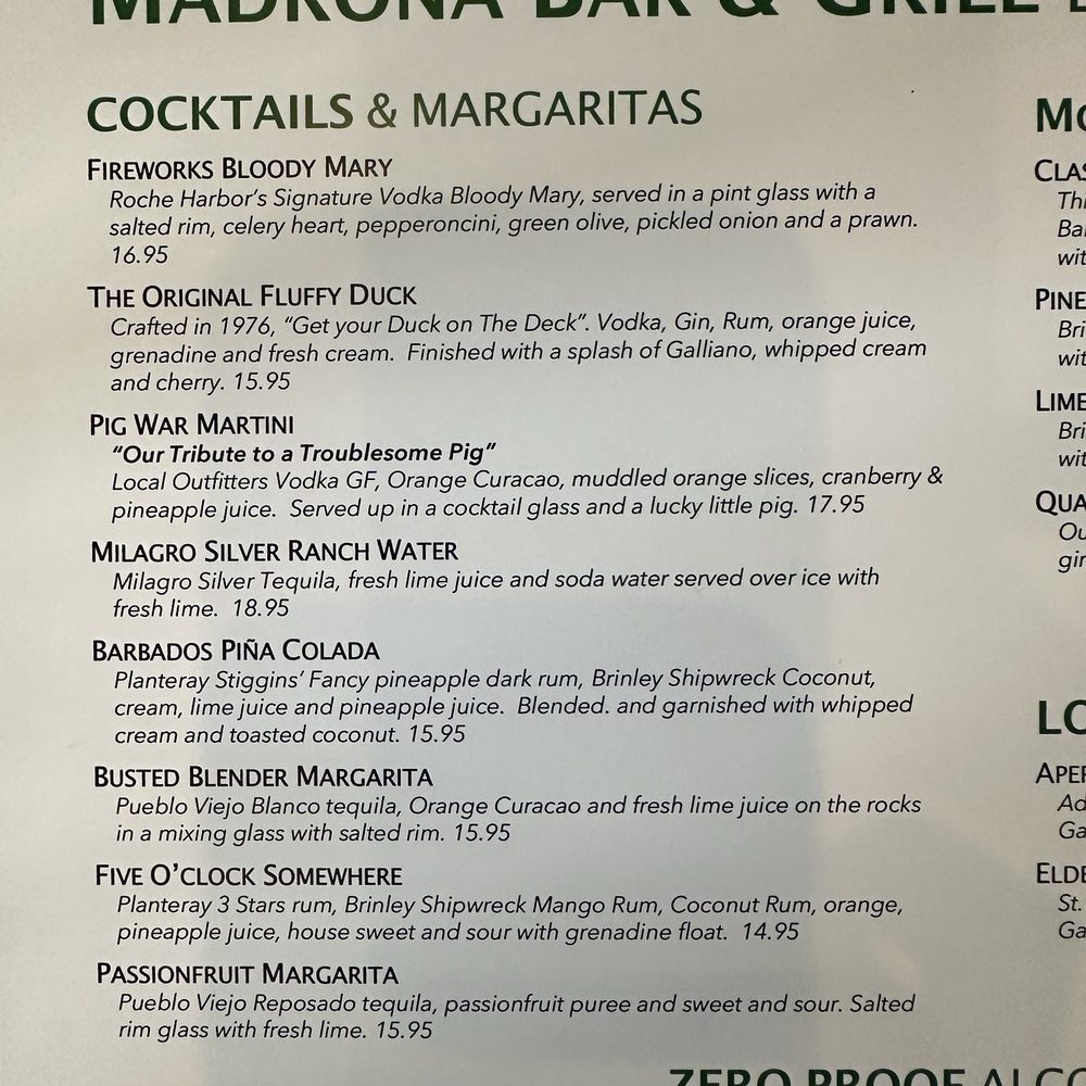 Madrona Bar & Grill - Cocktail menu 2025 - IG @bougiefoodieboi - American Near Me - Roche Harbor, Washington Madrona Bar & Grill - Cocktail menu 2025 - IG @bougiefoodieboi - American Near Me - Roche Harbor, Washington