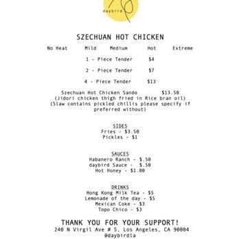 Daybird - Menu - Chicken Shop Near Me - Los Angeles, California Daybird - Menu - Chicken Shop Near Me - Los Angeles, California