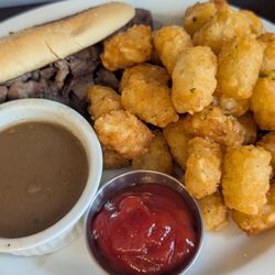 Prime Rib Dip w/ tots, very good