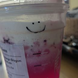 Dragon fruit refresher with cold foam! Barista put hearts & smiley faces on our drinks! So sweet! Thank you! Dragon fruit refresher with cold foam! Barista put hearts & smiley faces on our drinks! So sweet! Thank you!
