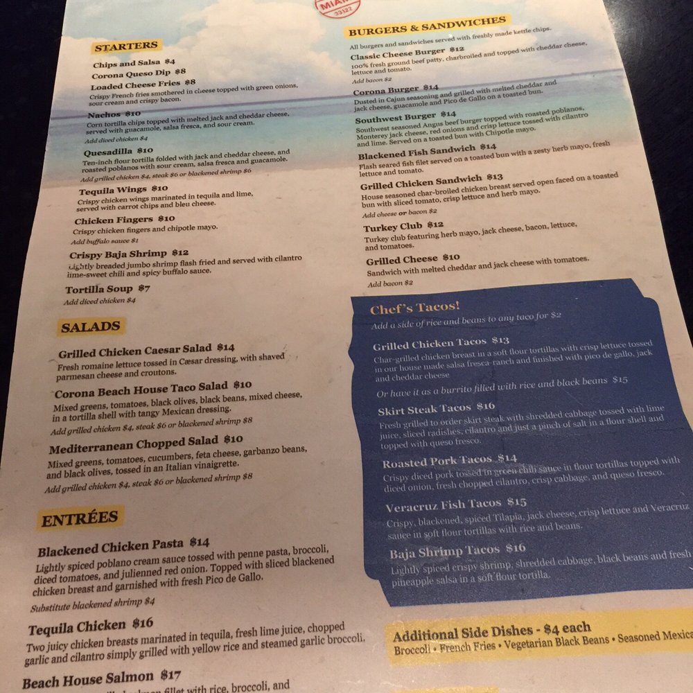 Corona Beach House - Lunch menu - American Near Me - Miami, Florida Corona Beach House - Lunch menu - American Near Me - Miami, Florida