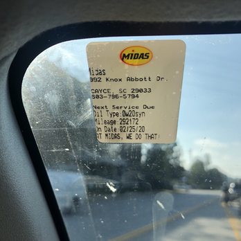 Midas - Printed the wrong mileage so giving false information to customers when to return for an oil change. - Tires Near Me - Cayce, South Carolina