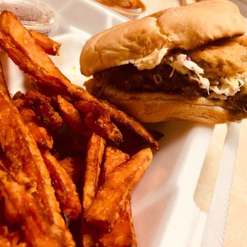 Mack's Catering Service - Awesome pulled pork sandwich with fried pickles & sweet potato fries. Outstanding! - Caterers Near Me - Quinebaug, Connecticut Mack's Catering Service - Awesome pulled pork sandwich with fried pickles & sweet potato fries. Outstanding! - Caterers Near Me - Quinebaug, Connecticut