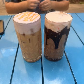 Dear Sunday Cafe - Ube latte and dark chocolate raspberry latte - Coffee & Tea Near Me - Tallahassee, Florida