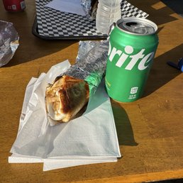 Chicken shawarma and a sprite Chicken shawarma and a sprite
