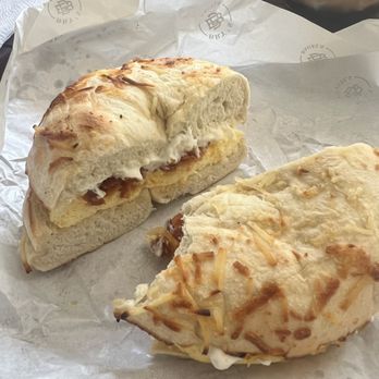 Bry’s Bagels - Asiago bagel with eggs, bacon, and cream cheese yum. - Bagels Near Me - Glendora, California Bry’s Bagels - Asiago bagel with eggs, bacon, and cream cheese yum. - Bagels Near Me - Glendora, California