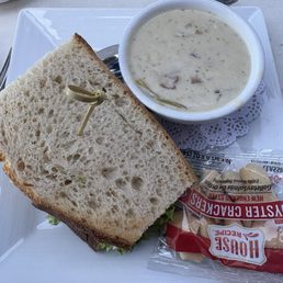 The duo turkey bacon sandwich with New England Clam Chowder Lunch The duo turkey bacon sandwich with New England Clam Chowder Lunch