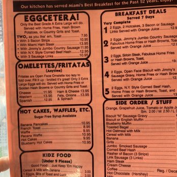 Jimmy's Eastside Diner - Back of menu - Diners Near Me - Miami, Florida Jimmy's Eastside Diner - Back of menu - Diners Near Me - Miami, Florida