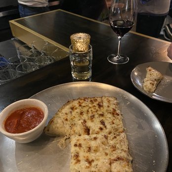 Whim Wine Bar - Kenney's cheesy bread with red dipping sauce - Beer Bar Near Me - Spokane, Washington