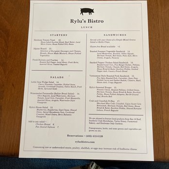 Rylu’s Bistro - Lunch menu 9/30/21 - New American Near Me - Santa Clara, Utah
