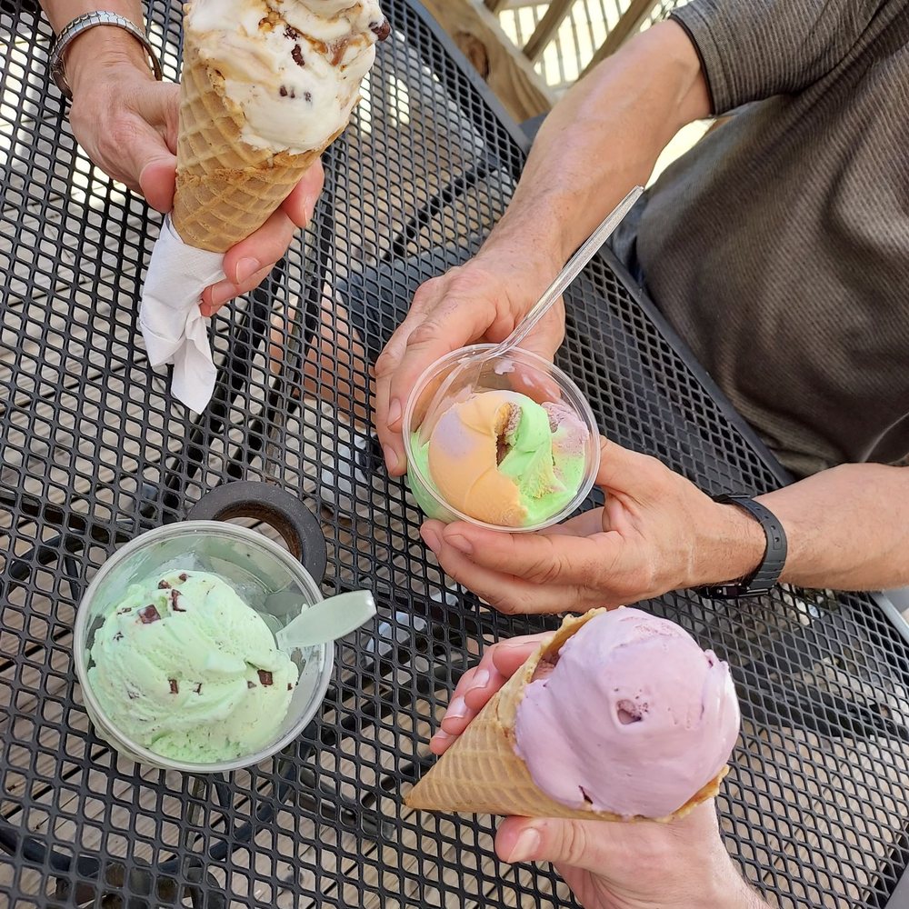 Ohiopyle Old Mill General Store - Mint chocolate chip, black raspberry, tutti frutti, and caramel swirl with chocolate covered pretzels - Ice Cream & Frozen Yogurt Near Me - Ohiopyle, Pennsylvania Ohiopyle Old Mill General Store - Mint chocolate chip, black raspberry, tutti frutti, and caramel swirl with chocolate covered pretzels - Ice Cream & Frozen Yogurt Near Me - Ohiopyle, Pennsylvania