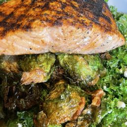 Grilled salmon on the brussel sprout kale salad. Grilled salmon on the brussel sprout kale salad.