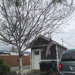 a car parked in front of a garage