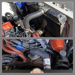 NAPA Auto Parts - Airport Auto Parts - As you can see, the old hose went up and straight forward. With a new radiator, it had to go up to the left and then straight forward.