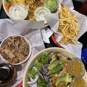 Firestone Grill - Large Salads, side of shredded pork, and a side of regular fries. - Barbeque Near Me - Bakersfield, California Firestone Grill - Large Salads, side of shredded pork, and a side of regular fries. - Barbeque Near Me - Bakersfield, California