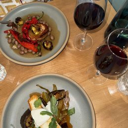 Halibut with eggplant and pork chop with figs
