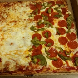 Matteo's Pizza - One of our great Sicilian pizzas with pepperoni and green peppers on half fabulous