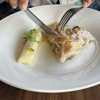 The Foundry - Pan seared trout with a white asparagus spear - New American Near Me - Hartford, Connecticut