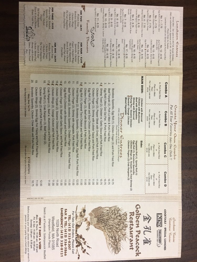 GOLDEN PEACOCK CHINESE 17 Photos & 22 Reviews 1029 N Rd, Westfield