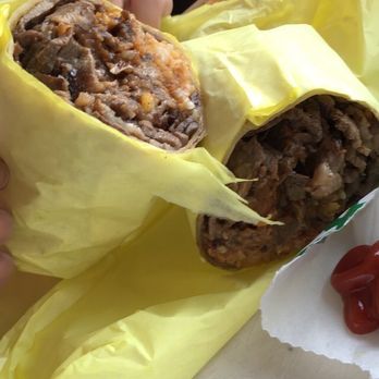 Lucky Boy - Big, Heavy Asada Burrito. Meat was nasty. Dry, Hard and Thin slices. Beans and rice were good! - Burgers Near Me - Pasadena, California