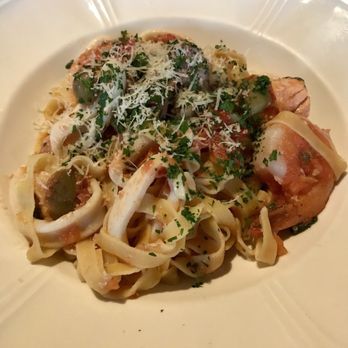 Olivea - Pasta special: tagliatelle puttenesca with squid, Arctic char, and prawns - Italian Near Me - Kingston, Ontario