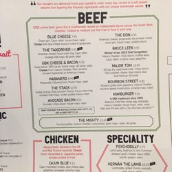 Gourmet Burger Kitchen - Beef burger menu