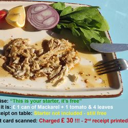Eskibağ Teras Restaurant - "Free starter" later billed £ 30.