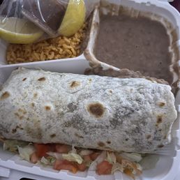Burrito especial. Very tasty but I was given more than one tiny sauce Burrito especial. Very tasty but I was given more than one tiny sauce