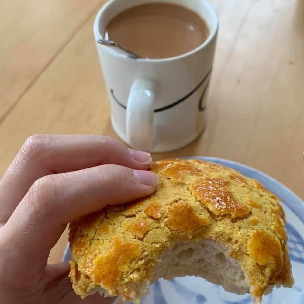 Pineapple bun and HK milk tea. Pineapple bun and HK milk tea.