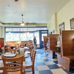 Interior- cute 1920's high backed maple booths
