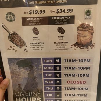 Cafe Giverny - Coffee bean menu - Desserts Near Me - Los Angeles, California
