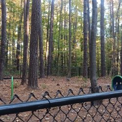 Rock Quarry Dog Park - Looking over the fence at the agility item area