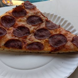 Frank Pizzeria - Pepperoni slice (reheated). April 2022